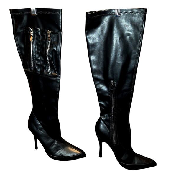 Fashion Nova 8.5 Black Women's Thigh High Over Knee Boots 4 1/2 Inch Heel Shoes - Picture 2 of 8